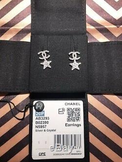 Chanel Brand New Silver CC Starfall Crystal Piercing Earrings 20P Collection