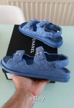 Chanel SS20 Women Dad Sandals Blue Denim With Crystal Brand new BNIB Size 38 UK