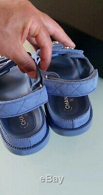 Chanel SS20 Women Dad Sandals Blue Denim With Crystal Brand new BNIB Size 38 UK