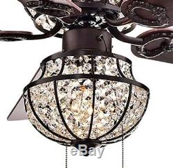 Crystal 5 Blade 52 Bronze Chandelier Ceiling Fan LED 5-Lights