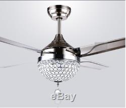 Crystal Ceiling Fan Light Chandelier LED Pendant Lamp Remote Stainless Steel 44