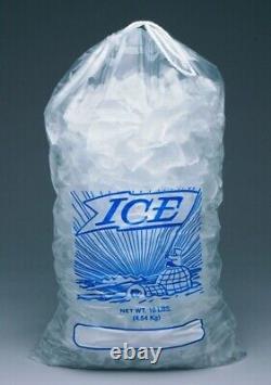 Crystal Clear Plastic Ice Bags with Cotton Draw String, 8 lb, 10 lb, 1.35mil