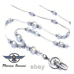 Crystal Gemstone Women's Silver ID Badge Keys Holder Necklace Lanyard Work New