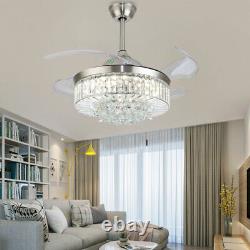 Crystal LED Chandelier Invisible Ceiling Fan Light Ceiling Lamp with Remote