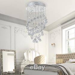 Crystal Lamp Chandelier Ceiling Flush Mount Spiral Fixture Silver Living Room