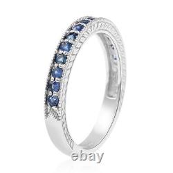 Ct 0.6 925 Sterling Silver Band Ring Platinum Plated Blue Triplet Quartz Size 9
