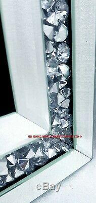 Diamond Crush Crystal Sparkly Silver Wall Mirror 60X80cm Bevelled Rectangular