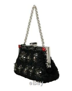 Dolce&gabbana Rare Black Crystal Leather Evening Purse Vanda Clutch Bag Designer