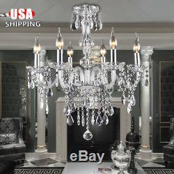 E12 Crystal Chandelier Ceiling Lamp Pendent Light Glass Beads 6 Candle Lights US