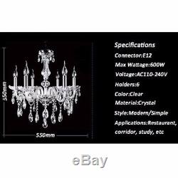 E12 Elegant Crystal Candle Decoration Chandelier Pendant Ceiling Light 6 Lamp