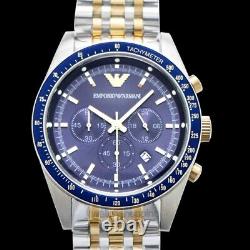 EMPORIO ARMANI Chronograph AR6088 Blue Dial Men's Watch Genuine FreeS&H
