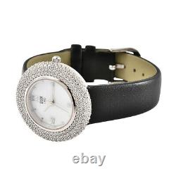 EON 1962 Crystal Swiss Movement Watch in Sterling Silver Black Leather Strap