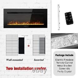Electric Fireplace Wall Mounted Free Standing with Artificial Log Crystal Stone