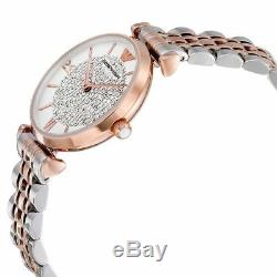 Emporio Armani AR1926 Silver Two Tone White Crystal Pave Dial Ladies Wrist Watch
