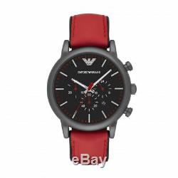 Emporio Armani AR1971 Luigi Chronograph Black Dial Red Leather Men's Wrist Watch