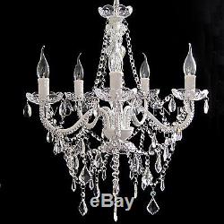 FRENCH PROVINCIAL VINTAGE CHANDELIER 5 LIGHT WHITE with GLASS CRYSTALS NEW LAMP