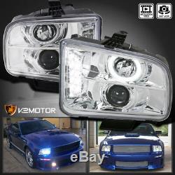 Fit 2005-2009 Ford Mustang LED Halo Crystal Clear Lens Projector Headlights Pair