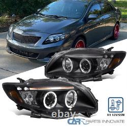 Fits 2009-2010 Toyota Corolla LED Halo Black Projector Headlights Head Lamps DRL