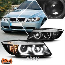 For 05-08 BMW E90 3-Series LED 3D Crystal U-Halo Projector Headlight/Lamp Black