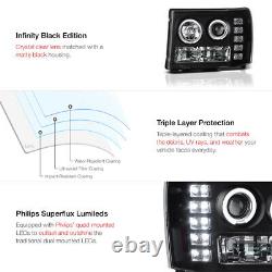 For 07-13 GMC Sierra 1500 2500HD 3500HD Black LED Angel Eye Projector Headlight