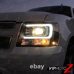 For 07-14 Chevy Suburban/Tahoe Black LED NEON TUBE DRL Projector Headlight Lamp