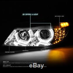 For 09-12 Bmw E90 3-series Chrome 3d Crystal Halo Projector Headlight+led Corner