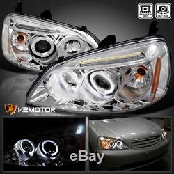 For 2001-2003 Honda Civic LED Halo Crystal Clear Projector Headlights Left+Right