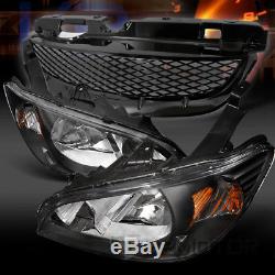 For 2004-2005 Honda Civic Black Crystal Headlights+T-R Front Hood Mesh Grille