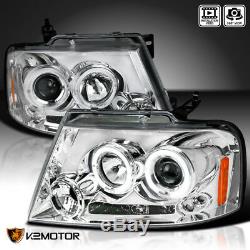 For 2004-2008 Ford F150 LED Halo Crystal Clear Projector Headlights Left+Right