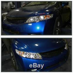 For 2006-2011 Honda Civic 4Dr Sedan Crystal Clear LED Halo Projector Headlights
