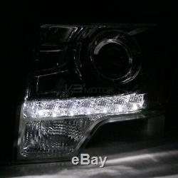 For 2009-2014 Ford F150 F-150 Crystal LED Strip Projector Headlights Pair