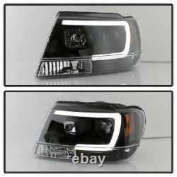 For 99-04 Jeep Grand Cherokee Black Projector Headlight C-Shape Neon Tube LED