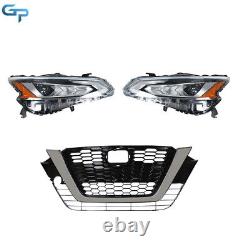 For Nissan Altima 2019 2020 Pair Full LED Headlights Clear+Front Grille Black