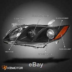 For Toyota 2007-2009 Camry Crystal Black JDM Amber Projector Headlights Pair
