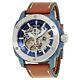 Fossil Men's Automatic Watch Blue Ion Plated Steel Brown Leather ME3135