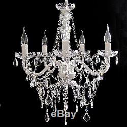 French Provincial Vintage CHANDELIER 5 Light White with Glass Crystals &Bobeches