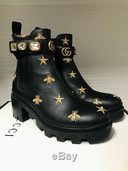 GUCCI BOOTS! WITH CRYSTAL ANKLE STRAP, EMBROIDERED, SIZE 36, BRAND NEW, With BOX