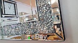 Gatsby Crushed Diamond Crystal Glass Silver Frame Bevelled Wall Mirror 120x80cm