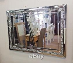 Gatsby Crushed Diamond Crystal Glass Silver Frame Bevelled Wall Mirror 60x80cm