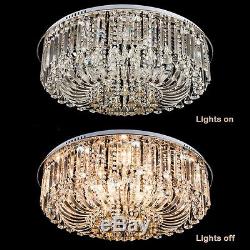 Genuine K9 Crystal Flush Ceiling Light Chandelier 3 Colours Dimmable + Remote