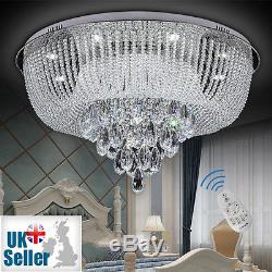 Genuine K9 Crystal Flush Ceiling Light Chandelier 3 Colours Dimmable+Remote CTRL
