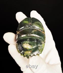 Green Natural Quartz piece of the Egyptian Good luck SCARAB with the Eye of RA
