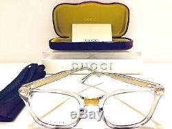 Gucci Eyeglasses GG0184O 005 Women's Transparent Crystal, Gold Rx Frame 50mm New