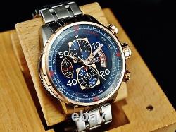 Invicta Men's 48mm Aviator Chronograph Blue Dial 18K Rose Gold Plated SS Watch