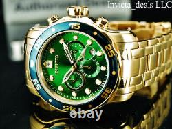 Invicta Men's 48mm PRO DIVER Scuba Chronograph Green Dial 18K Gold Plated Watch