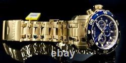 Invicta Mens PRO DIVER SCUBA Chronograph Blue Dial 18K Gold Bracelet Watch 0073