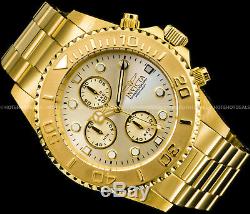 Invicta Mens Pro Diver Chronograph Champagne Dial 18K Gold Plated SS 200MT Watch