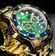 Invicta Mens Pro Diver Scuba Chronograph Green Dial 18K Gold Bracelet Watch 0075