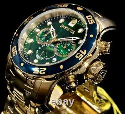Invicta Mens Pro Diver Scuba Chronograph Green Dial 18K Gold Bracelet Watch 0075