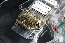 JEM Electric Guitar Crystal Acrylic Body with Coloful LED Light Can Control LED